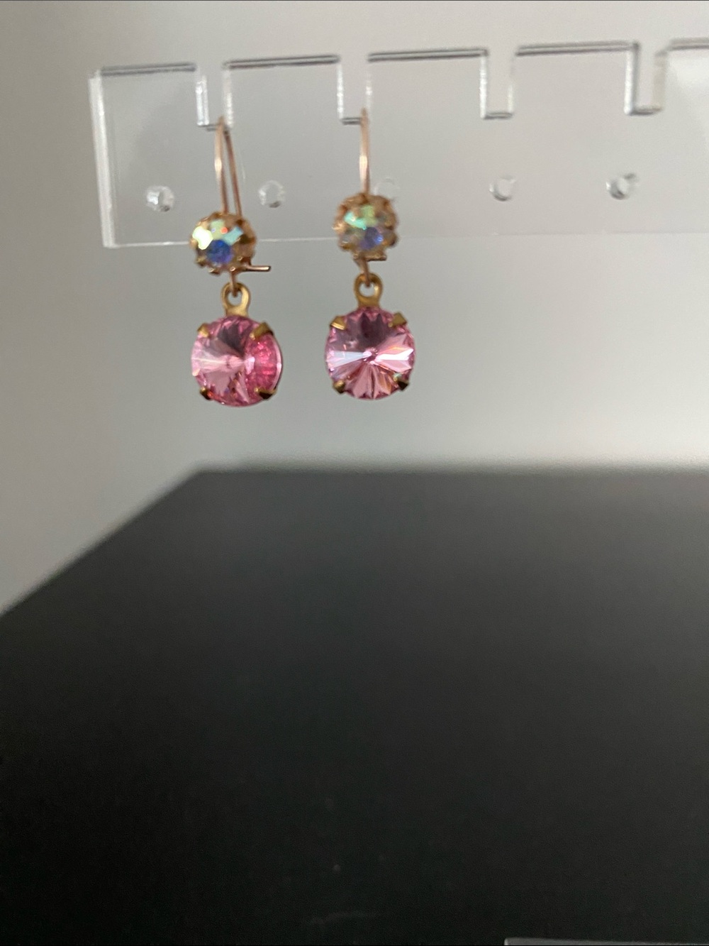 Pink Rose Vintage Crystal Drop Earrings